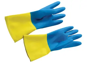 Перчатки резиновые XL BICOLOR сине-желтые, текстурированные