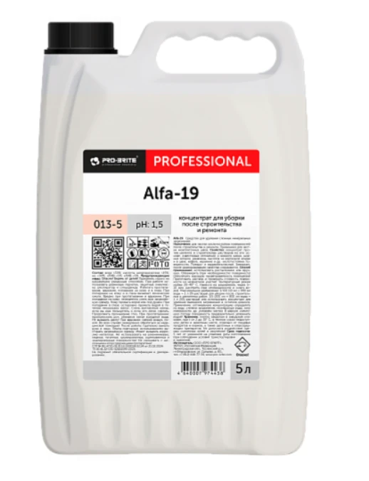 Средство кислотное для уборки после строительства и ремонта Pro-Brite ALFA-19 5л (арт 013-5)
