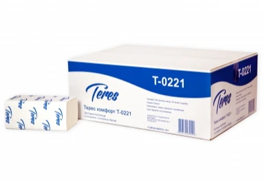 Бумажные полотенца листовые ТЕРЕС Комфорт ЭКО V сложения 2 слойные белые  200 листов (артикул производителя Т-0221)