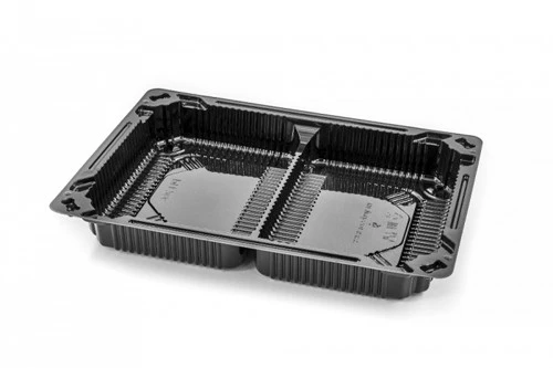 Контейнер для суши пластиковый прямоугольный 231x164x31 мм 2 секции черный