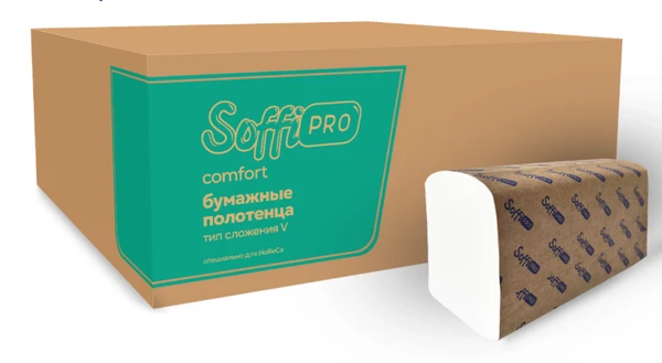 Полотенца бумажные листовые SoffiPro Comfort 1 сл белые V сложения 250 листов (артикул производителя 10901353)