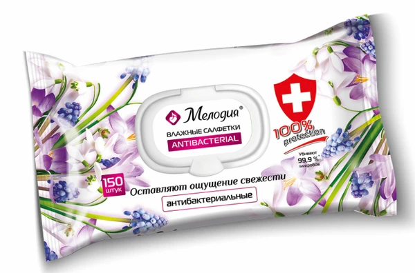Салфетки влажные антибактериальные Мелодия 150 шт/уп (артикул произвозителя 115226)