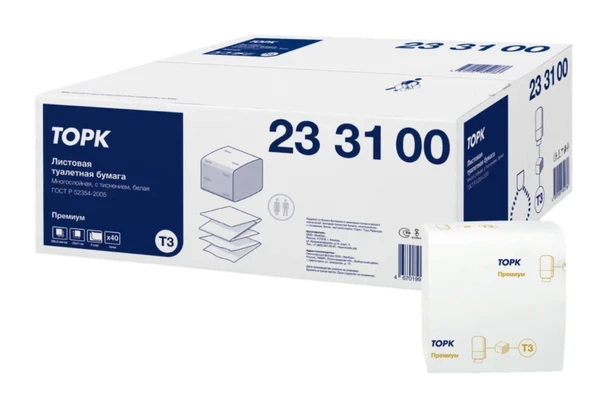 Бумага туалетная листовая ТОРК Премиум T3 2 сл белая (артикул производителя 233100)