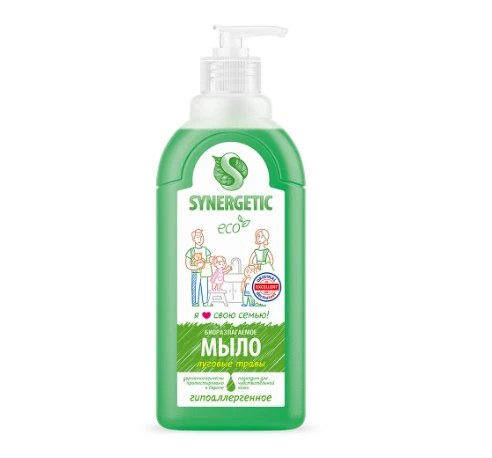 Мыло жидкое для рук СИНЕРГЕТИК Луговые травы с дозатором 0,5 л (арт 105053)