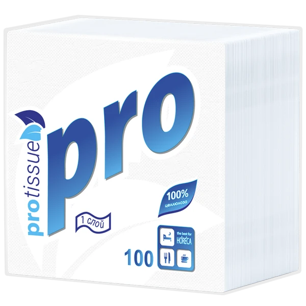 Салфетки бумажные белые 24 х 24 однослойные PROtissue 100 шт (артикул производителя С184)