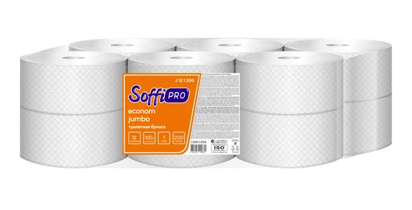 Бумага туалетная в рулоне SoffiPro Econom 1 сл белая 200 м 12рул/уп арт. 10901494 (артикул производителя 10901494)