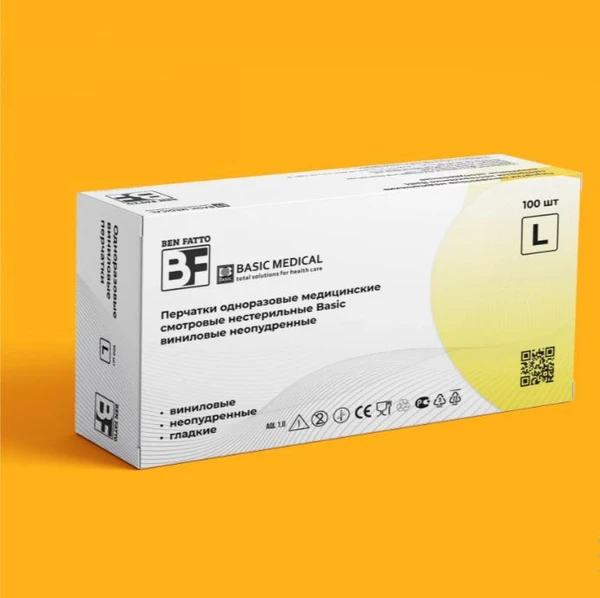 Перчатки одноразовые винил 100шт/пач L Ben Fatto