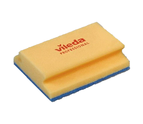 Губка Vileda желтая с синим абразивом для санитарных зон 130х165х45 мм (артикул производителя 535895)